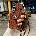 For Samsung Galaxy Z Fold3 5G Impression Camellia Pattern Protective Phone Case with Long Lanyard(Br