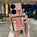For Huawei P50 Pocket Impression Camellia Pattern Protective Phone Case with Long Lanyard(Pink)