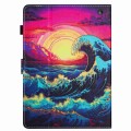 For Amazon Kindle Fire 7 2022 Painted Pattern Stitching Smart Leather Tablet Case(Waves)