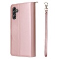 For Samsung Galaxy A15 5G 9-Card Slots Zipper Wallet Bag Leather Phone Case(Rose Gold)