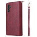 For Samsung Galaxy A15 5G 9-Card Slots Zipper Wallet Bag Leather Phone Case(Wine Red)