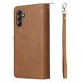 For Samsung Galaxy A15 5G 9-Card Slots Zipper Wallet Bag Leather Phone Case(Brown)