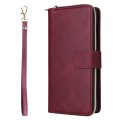 For Samsung Galaxy S24 Ultra 5G 9-Card Slots Zipper Wallet Bag Leather Phone Case(Wine Red)