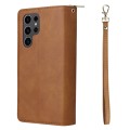 For Samsung Galaxy S24 Ultra 5G 9-Card Slots Zipper Wallet Bag Leather Phone Case(Brown)