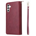 For Samsung Galaxy S24+ 5G 9-Card Slots Zipper Wallet Bag Leather Phone Case(Wine Red)