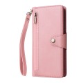 For Samsung Galaxy A15 5G Rivet Buckle 9 Cards 3-Fold Wallet Leather Phone Case(Rose Gold)