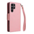 For Samsung Galaxy S24 Ultra 5G Rivet Buckle 9 Cards 3-Fold Wallet Leather Phone Case(Rose Gold)