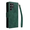 For Samsung Galaxy S24 Ultra 5G Rivet Buckle 9 Cards 3-Fold Wallet Leather Phone Case(Green)