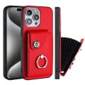 For iPhone 15 Pro Organ Card Bag Ring Holder Phone Case(Red)