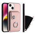 For iPhone 15 Plus Organ Card Bag Ring Holder Phone Case(Pink)