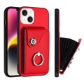 For iPhone 15 Plus Organ Card Bag Ring Holder Phone Case(Red)