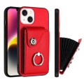 For iPhone 14 Organ Card Bag Ring Holder Phone Case(Red)