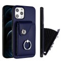 For iPhone 12 Pro Max Organ Card Bag Ring Holder Phone Case(Blue)