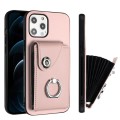 For iPhone 12 Pro Max Organ Card Bag Ring Holder Phone Case(Pink)