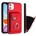 For iPhone 11 Organ Card Bag Ring Holder Phone Case(Red)