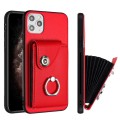 For iPhone 11 Pro Organ Card Bag Ring Holder Phone Case(Red)