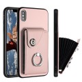 For iPhone X / XS Organ Card Bag Ring Holder Phone Case(Pink)