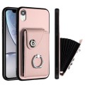 For iPhone XR Organ Card Bag Ring Holder Phone Case(Pink)
