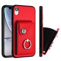 For iPhone XR Organ Card Bag Ring Holder Phone Case(Red)