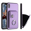 For iPhone XS Max Organ Card Bag Ring Holder Phone Case(Purple)