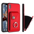 For iPhone XS Max Organ Card Bag Ring Holder Phone Case(Red)