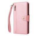 For Xiaomi Redmi Note 13 5G Rivet Buckle 9 Cards Three Fold Leather Phone Case(Rose Gold)