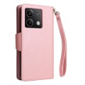 For Xiaomi Redmi Note 13 5G Rivet Buckle 9 Cards Three Fold Leather Phone Case(Rose Gold)
