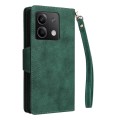 For Xiaomi Redmi Note 13 5G Rivet Buckle 9 Cards Three Fold Leather Phone Case(Green)