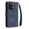 For Xiaomi Redmi Note 13 5G Rivet Buckle 9 Cards Three Fold Leather Phone Case(Blue)