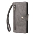 For Xiaomi Redmi Note 13 5G Rivet Buckle 9 Cards Three Fold Leather Phone Case(Grey)