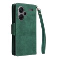 For Xiaomi Redmi Note 13 Pro+ Rivet Buckle 9 Cards Three Fold Leather Phone Case(Green)