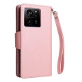 For Xiaomi 13T Pro 5G /13T 5G Global Rivet Buckle 9 Cards Three Fold Leather Phone Case(Rose Gold)