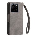 For Xiaomi 13T Pro 5G /13T 5G Global Rivet Buckle 9 Cards Three Fold Leather Phone Case(Grey)