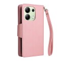 For Xiaomi Redmi Note 13 4G Rivet Buckle 9 Cards Three Fold Leather Phone Case(Rose Gold)