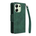 For Xiaomi Redmi Note 13 4G Rivet Buckle 9 Cards Three Fold Leather Phone Case(Green)