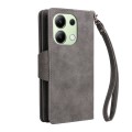 For Xiaomi Redmi Note 13 4G Rivet Buckle 9 Cards Three Fold Leather Phone Case(Grey)