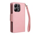For Xiaomi Redmi Note 13 Pro 4G Rivet Buckle 9 Cards Three Fold Leather Phone Case(Rose Gold)