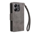 For Xiaomi Redmi Note 13 Pro 4G Rivet Buckle 9 Cards Three Fold Leather Phone Case(Grey)