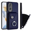 For Honor 90 Organ Card Bag Ring Holder PU Phone Case(Blue)