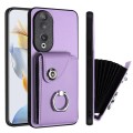 For Honor 90 Organ Card Bag Ring Holder PU Phone Case(Purple)
