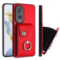 For Honor 90 Organ Card Bag Ring Holder PU Phone Case(Red)