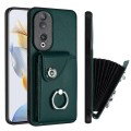 For Honor 90 Organ Card Bag Ring Holder PU Phone Case(Green)