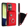 For OnePlus Nord CE 3 Lite Organ Card Bag Ring Holder PU Phone Case(Red)