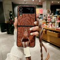 For Samsung Galaxy Z Flip3 5G Impression Camellia Pattern Protective Phone Case with Diamond Ring Lo