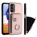 For Samsung Galaxy A25 5G Global Organ Card Bag Ring Holder PU Phone Case(Pink)