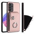 For Samsung Galaxy A52 5G Organ Card Bag Ring Holder PU Phone Case(Pink)