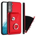 For Samsung Galaxy S21 FE 5G Organ Card Bag Ring Holder PU Phone Case(Red)