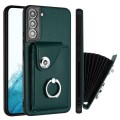 For Samsung Galaxy S21 FE 5G Organ Card Bag Ring Holder PU Phone Case(Green)