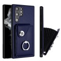 For Samsung Galaxy S22 Ultra 5G Organ Card Bag Ring Holder PU Phone Case(Blue)