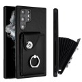 For Samsung Galaxy S22 Ultra 5G Organ Card Bag Ring Holder PU Phone Case(Black)